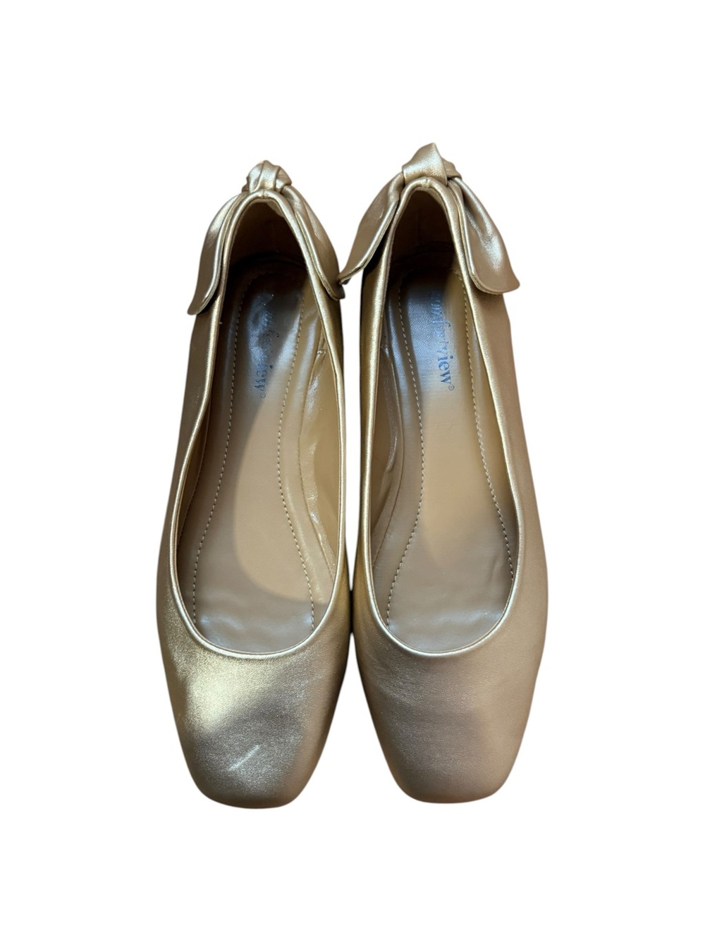 Comfortview Delia Metallic Gold Ballet Flats with Bow Heels